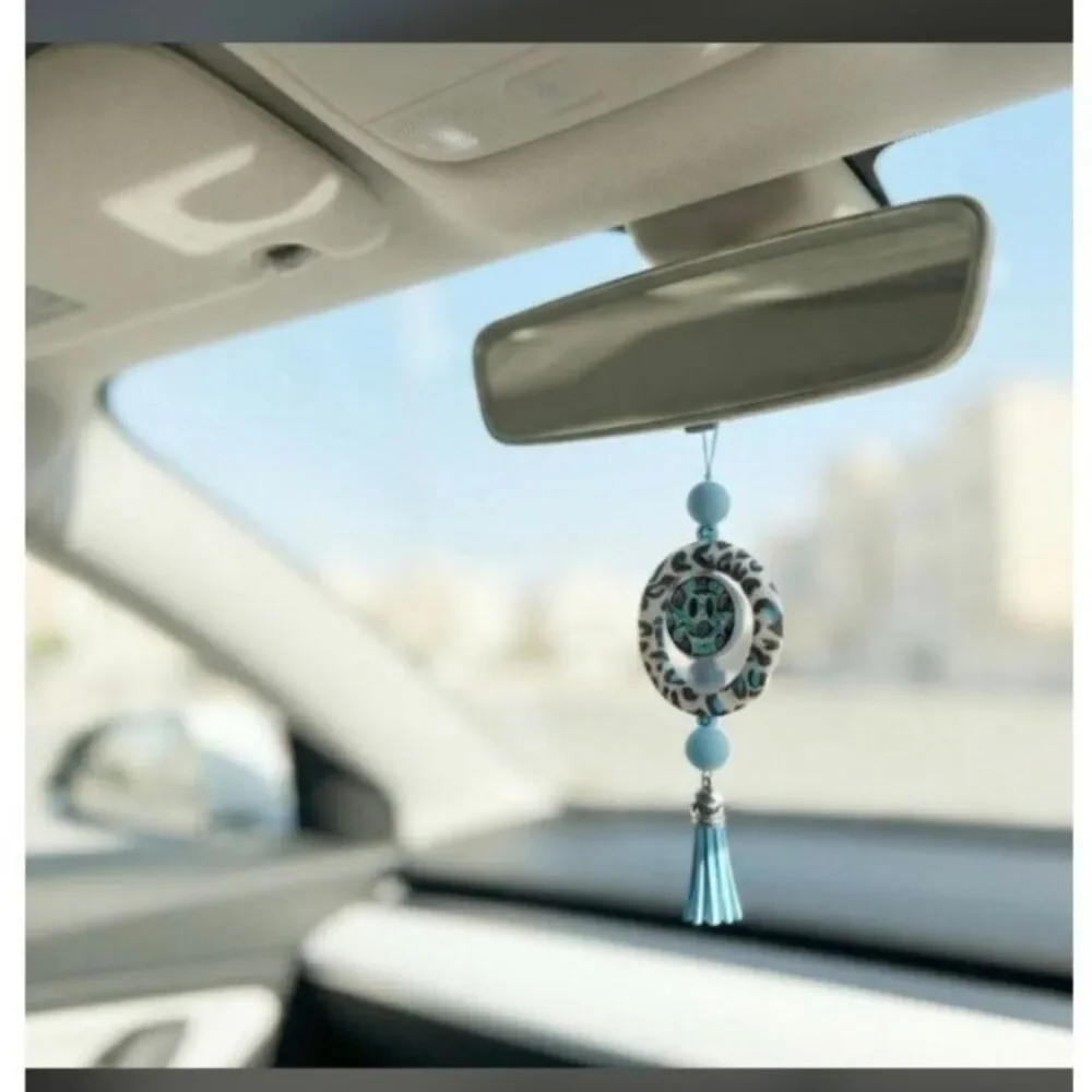 Beaded Rear View Mirror Car Charm, Handmade Hanging Auto Accessory